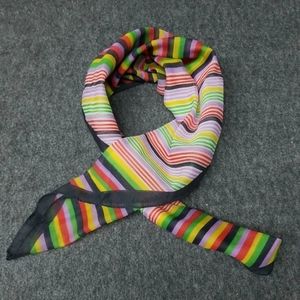 100% Nylon 25.5" Square Scarf Women Neckerchief Wrap Striped Mulitcolor Japan